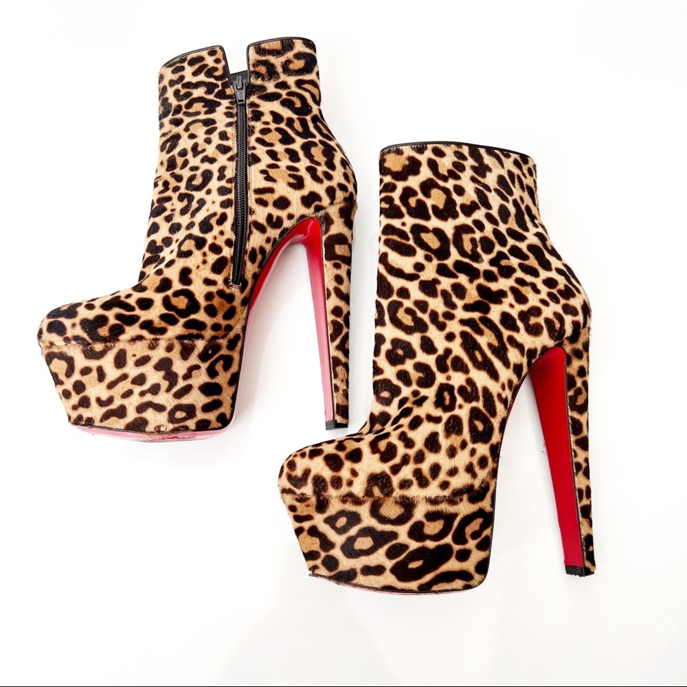 Christian Louboutin Leopard Print Luxe Pony Hair Daffodil Daf Platform Heel Boot